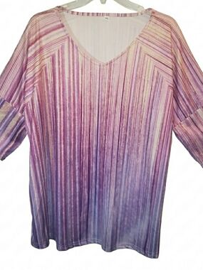 SHEIN purple ombre stripe v-Neck short sleeve top. 7044